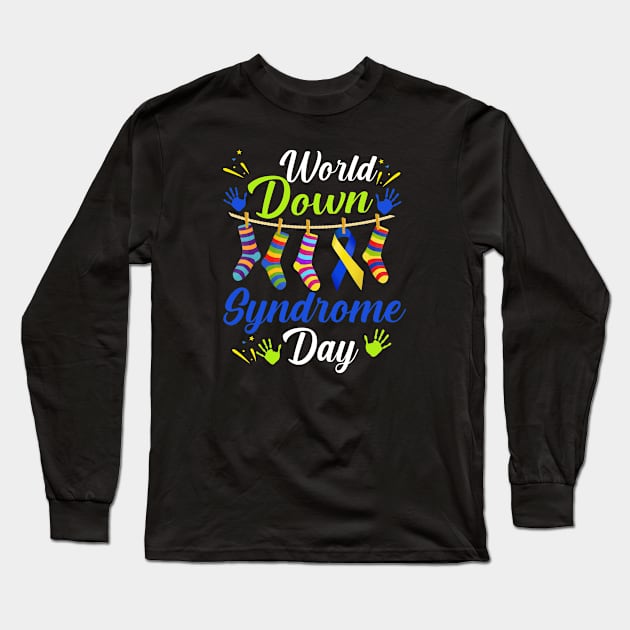 World Down Syndrome Day Awareness Socks T Shirt 21 March Long Sleeve T-Shirt by Shaniya Abernathy